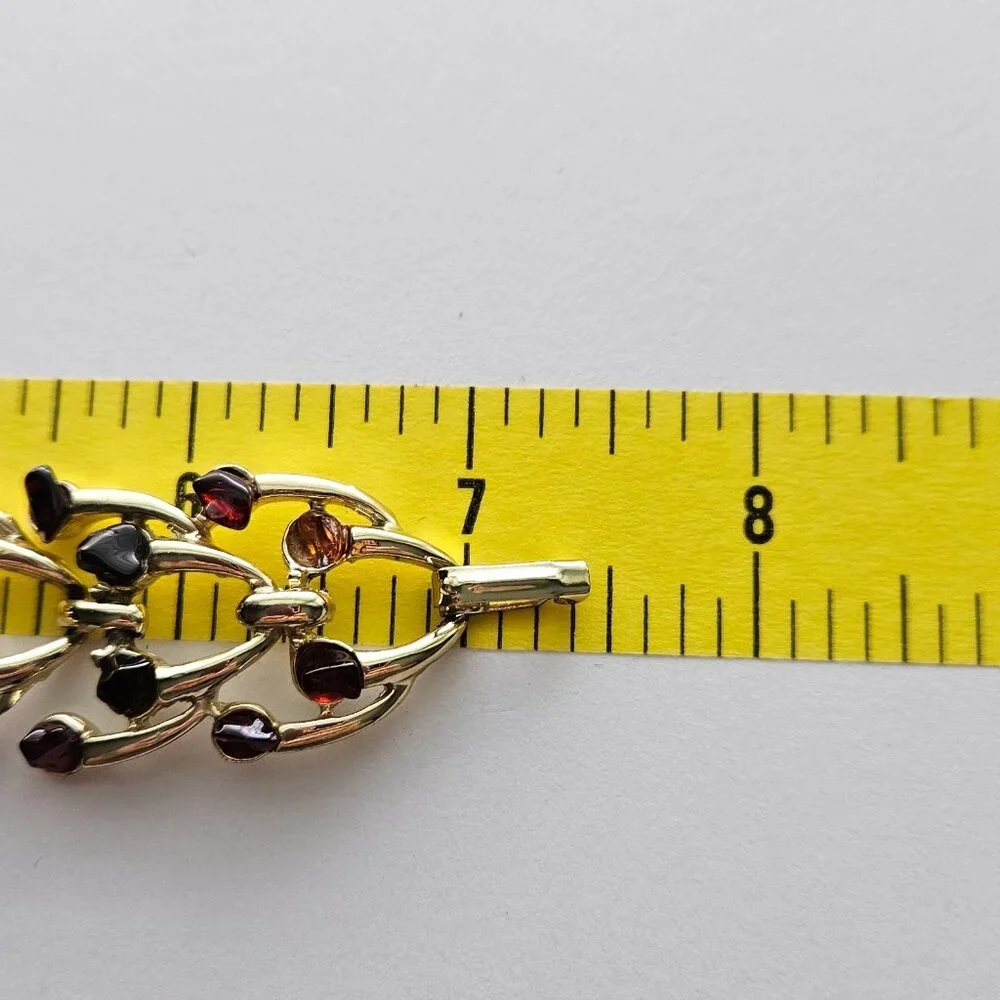 Vintage Garnet Chip and Gold Tone Link Bracelet - Missing 2 garnet chips
